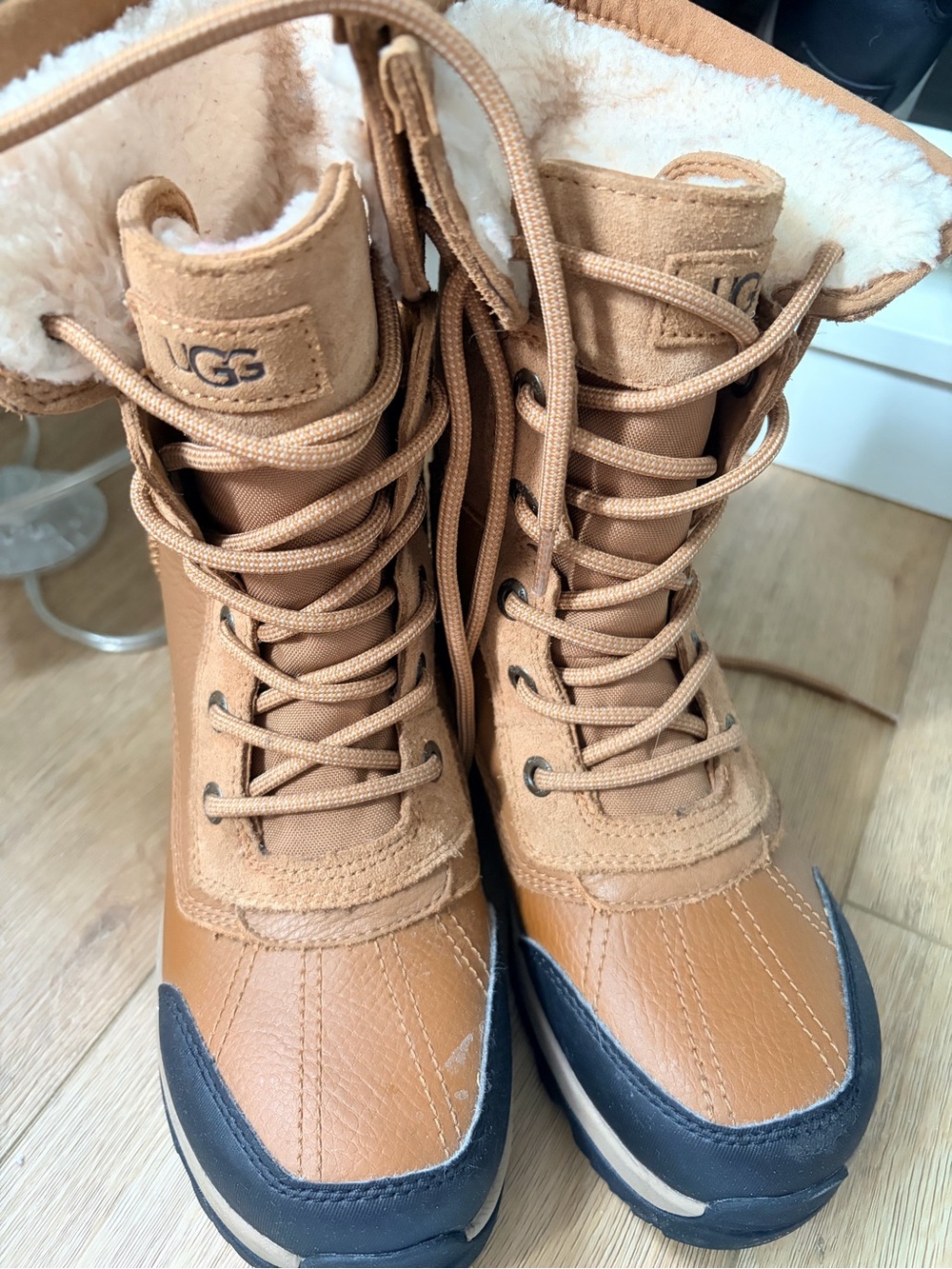 UGG Chestnut Lace-Up Waterproof Winter Boots with Black Toe